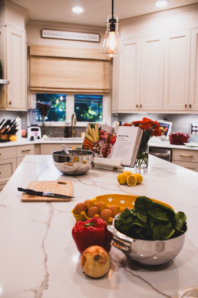 Kyla’s kitchen island with fresh ingredients ready for prep
