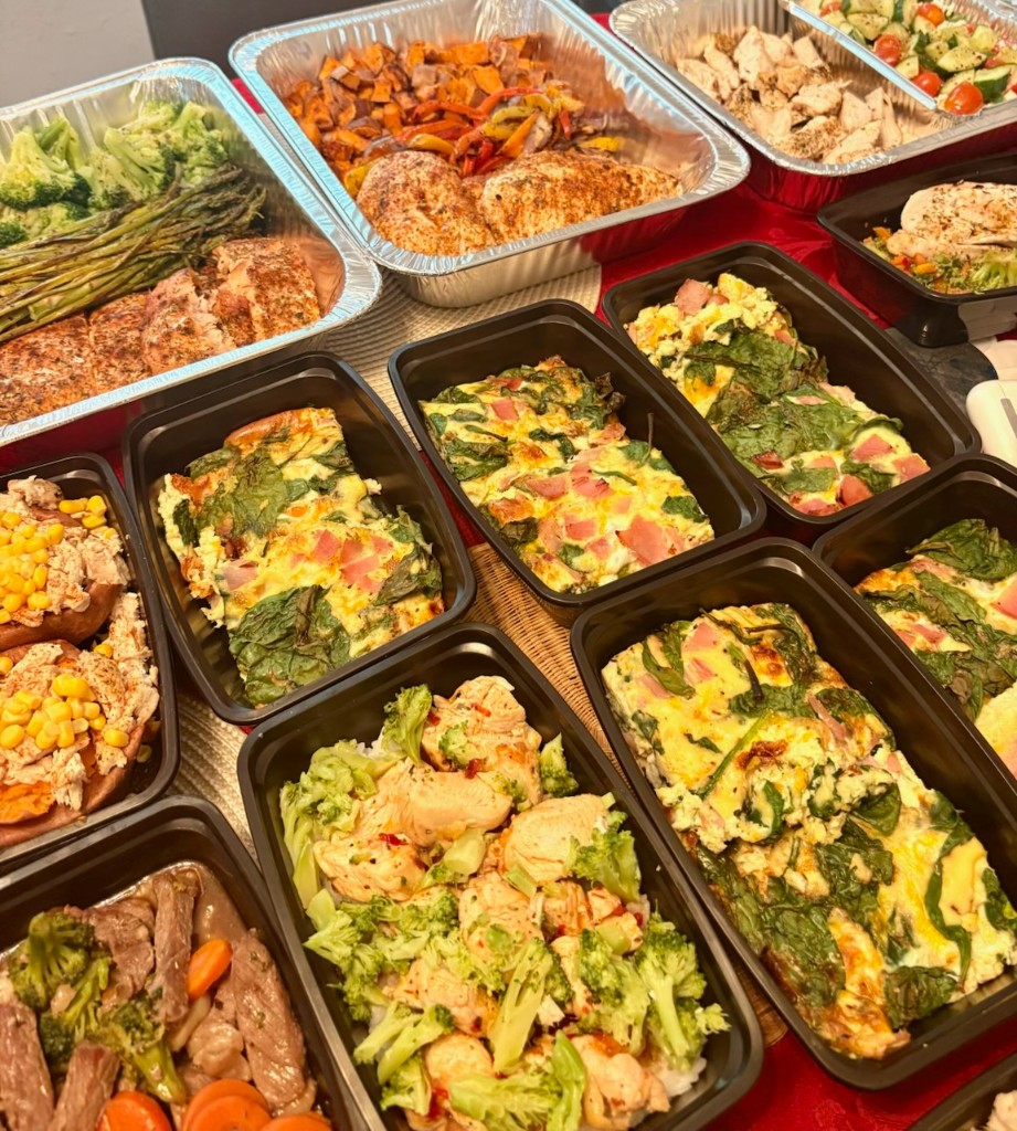 Trays and containers of homemade meals